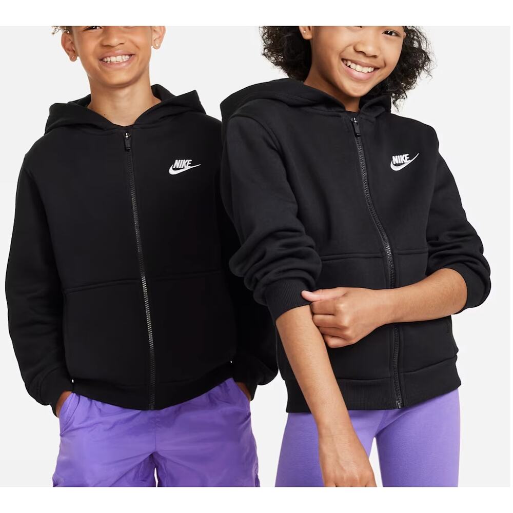Nike Sportswear Club Fleece Big Kids' Full-Zip Hoodie - Black - Size Large